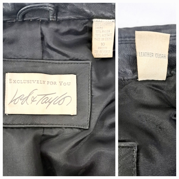 Lord and Taylor Womens Leather Jacket Black Moto Vintage Full Zip Pockets  10 - Picture 15 of 16